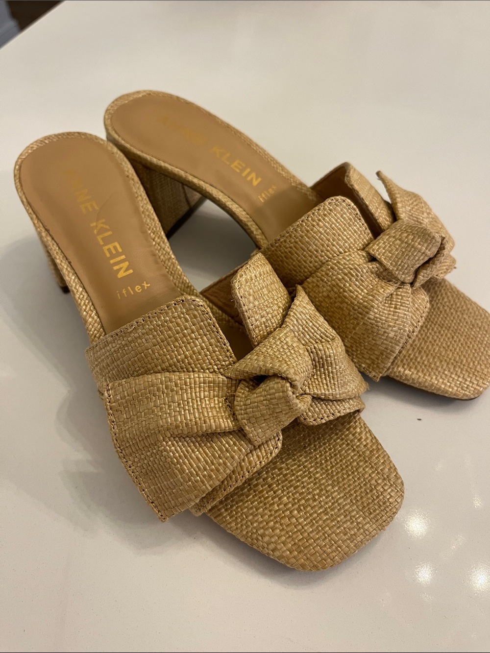 Anne Klein iflex Natural Raffiau Knot Mule Sandals